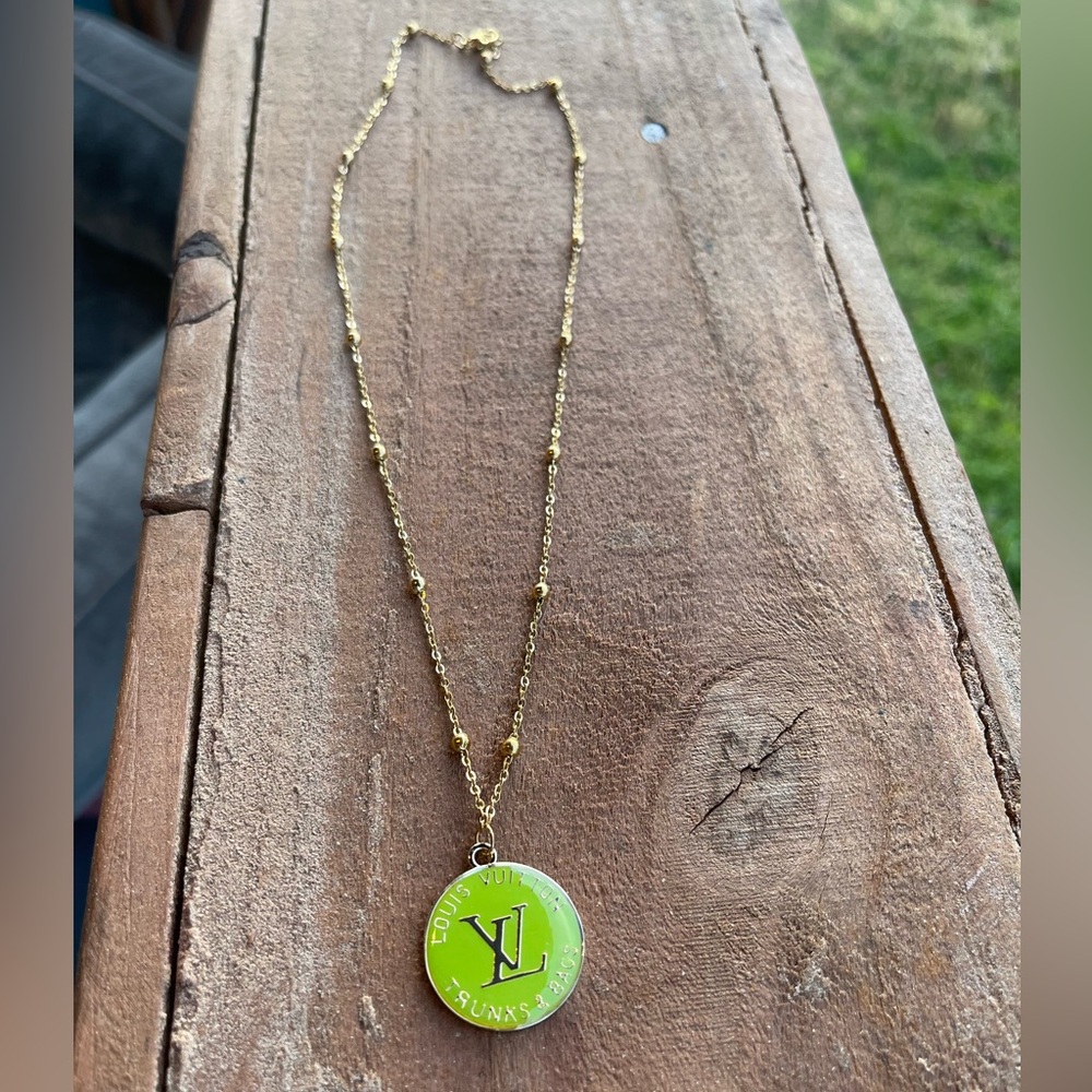 Up-Cycled Louis Vuitton Lime Green Trunks & Bags Necklace - Picture 2 of 3